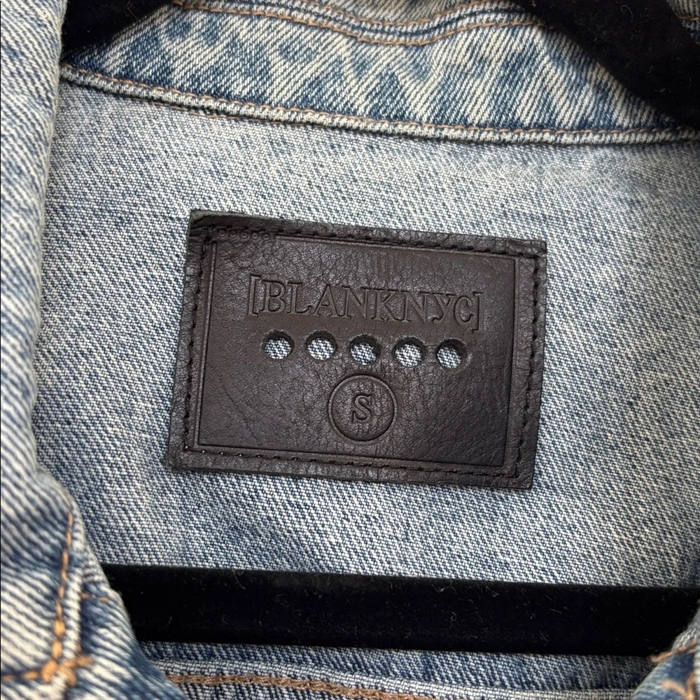 Blank NYC Distressed Jean Jacket w/ Faux Leather Sleeves